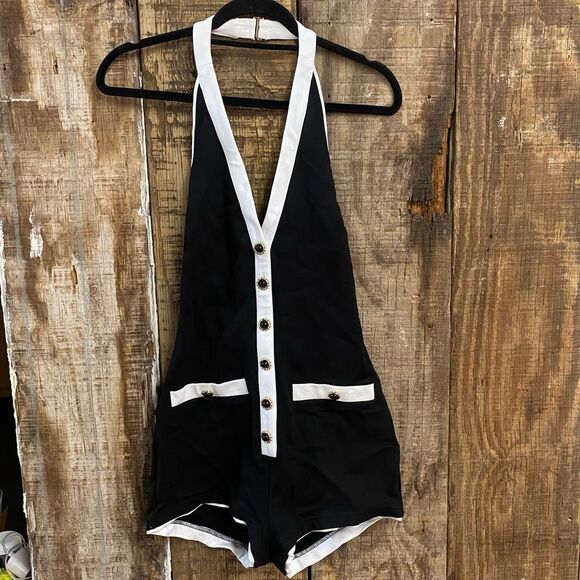 Lovers + Friends Audrey romper Black and White jumpsuit stretch Revolve M - Picture 7 of 8